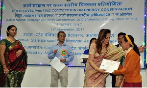 The  First Lady of the State Smti. Neelam Mishra gave away the winner on the state level painting competition on Energy Conservation organised by NHPC to promote energy conservation and prevent energy misuse at State Banquet Hall, Itanagar on 14th November2017.